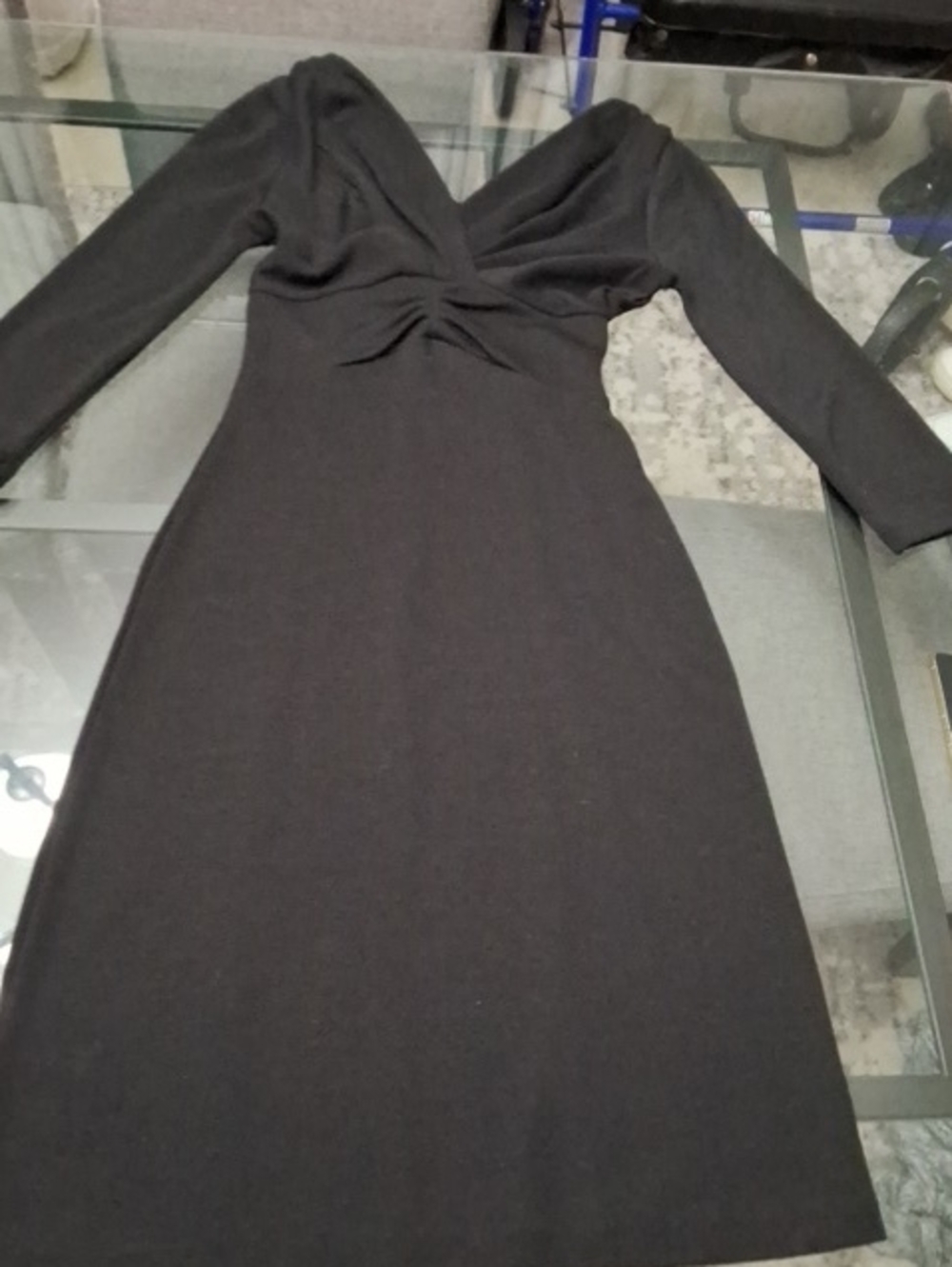 Banana Republic Black Long-Sleeve Twist Front Dress